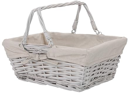 Wickerfield Wicker Basket with Red Gingham Liner and Foldable Handles - Gift Hamper, Wedding, Flower Girl, Home Storage, Decoration
