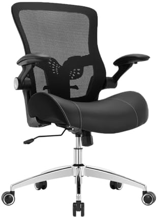Silla de Oficina Ergonómica con Soporte Lumbar, Función Basculante, Reposabrazos y Altura Ajustables, Asiento de Malla Transpirable, Silla Giratoria para Ordenador 180 kg