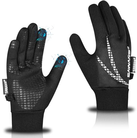 SAWANS Winter Warm Running Gloves Anti Slip Touchscreen Lightweight Elastic Cuff Thermal Gloves Cold Weather Cycling Biking Sporting Driving for Men Women Walking Riding Climbing Hiking (Black, M)