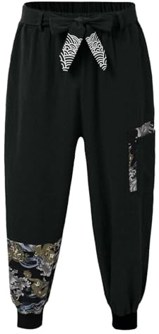 Générique Pantalon Japonais Homme Pantalon Court Taro Kimono Hommes en Lin Vêtements Traditionnels Short Japonais avec Cordon de Serrage Pantacourt Habillé 2026