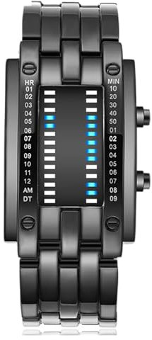 Greensen Futuristische Binäre Blaue LED Digitale Uhr mit Konvex Gebogener Struktur für Männer Frauen Elektronische Uhr für den Täglichen Verschleiß von Legierungsmaterial