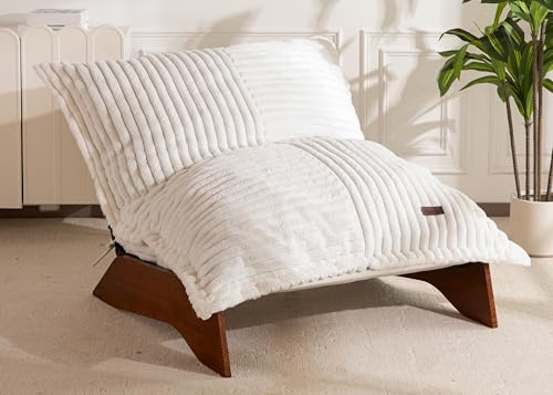 MAXYOYO Adjustable Living Room Chair, 3-Position Bean Bag Chair with Removable Cover, Upholstered Accent Chair with Frame, Soft Reclining Lounge for Bedroom, Apartment, Office, Beige