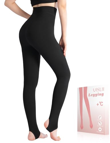 UISLII Black Opaque Fleece Lined Tights for Women under Dress, Ribbed Sweater Tights for Women, Warm Thermal Leggings (Black Stirrup MT)