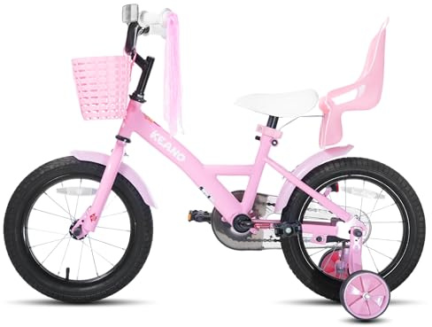 JOYSTAR Zinnia Bicicleta infantil de 16 pulgadas para niñas de 4 a 7 años, bicicleta de niña de 16 pulgadas con ruedas estabilizadoras, cesta y serpentinas, color rosa