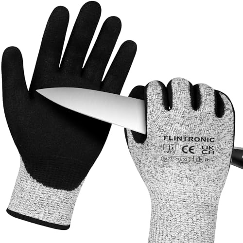 flintronic Guanti da Lavoro Protettivi, 1 paia Guanti da Lavoro con PU Rivestimento, Guanti protettivi Resistenti all'Abrasione, per Versatile Meccanica Industriale Costruzione Giardinaggio -Nero XL