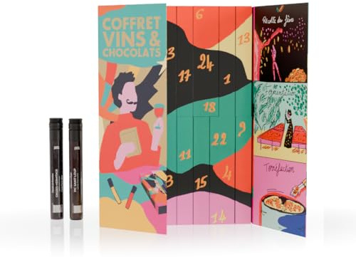 Coffret Vin et Chocolat Cuvée Privée - 12 Mini Bouteilles de Vins Français (6cl) et 12 Chocolats Artisanaux - Cadeau Gourmand et Raffiné Made in France