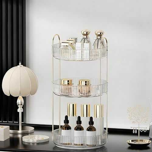 LEIKOSUP Organizzatore di Trucco Rotante a 360°, Porta Trucchi Organizzatore Grande Capacità,Organizzatore di Profumi,Organizer Trucchi Multifunzione per Toeletta, Camera da Letto,3 Livello