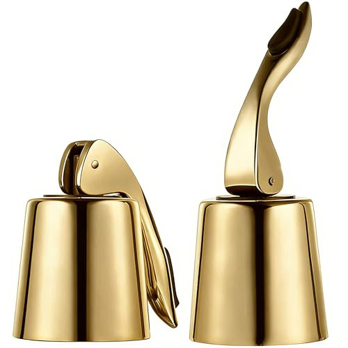 Tappi bottiglie vino spumante - 2 Pezzi tappo bottiglia in acciaio inox, riutilizzabili, a prova di perdite, per vino rosso, champagne, prosecco, vino frizzante (oro)