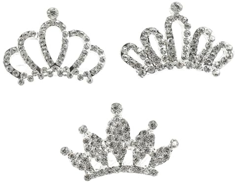 FONDOTIN Diadèmes à Strass pour Garçon et Filles 3 Pièces en Alliage Argenté, Peignes Cheveux Fille Chic et Fiables pour Anniversaire ou Fête de Noël Plusieurs styles