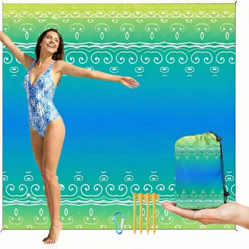 HZJOYUE Oversized Beach Blanket (79 x 79) - Sandproof & Waterproof Outdoor Picnic Mat for 4-7 Adults - Lightweight, Foldable & Portable Ground Cover for Travel, Camping, Festivals