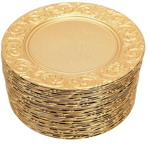 Set di 50 sottopiatti, rotondi, in plastica, decorativi, per matrimoni ed eventi, 33 cm