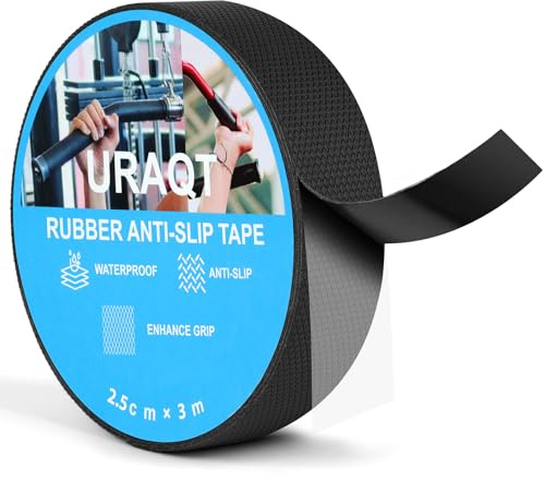URAQT Nastro antiscivolo in gomma, Impermeabile Ultrasottile Nastro di Sicurezza Antiscivolo, con adesivo testurizzato, forte adesivo, per maniglie, mazza da cricket, fai da te (Nero, 2.5cm x 3 m)