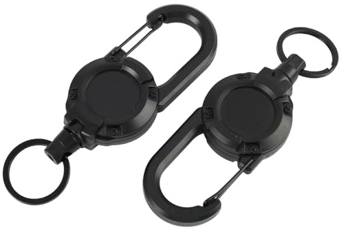 Sylalxeba Lote de 2 llaveros retráctiles extensibles 60 cm, portaidentificación con cable acero y mosquetón, tirador para tarjeta identidad, oficina escuela trabajo