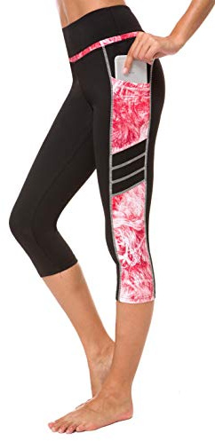 Sugar Pocket Womens Yoga Capris Running Pants Workout Legging Tummy Control with Side Pocket L