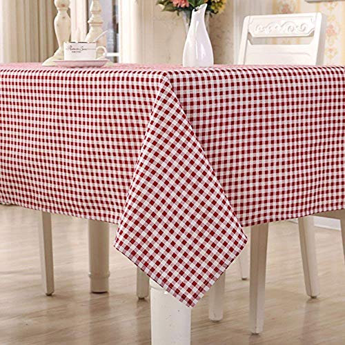 HomeT Cotton Linen Geometric Red & White Checked Tablecloth Gingham Maroon for Rectangle Table (140x140cm)