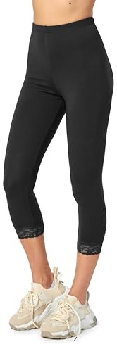 Merry Style Mallas 3/4 para mujeres Leggins con Encaje de Mujer Leggings pirata Pantalón Capri Deporte pantalones para primavera y verano Malla corta MS10-224 (Negro, 4XL)