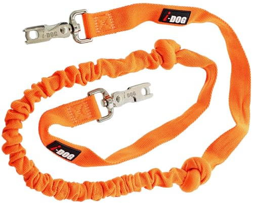 Longe (Laisse) pour Chien de Traction avec Amortisseur One canicross, cani Rando, cani Jogging, cani Trail, cani Marche, Utilisation Intense Sportive ou Loisirs, I-dog Marque Française. (Orange)