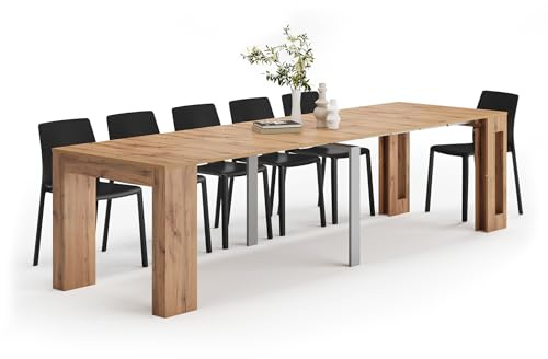 Mobili Fiver, Easy, Extendable Console Table with Extension Leaves Holder, 17.7(120.1) x35.4 in, Rustic Oak, for 4-12 People, Space Saving Dining Table for Entrance, Living Room, Italian Furniture