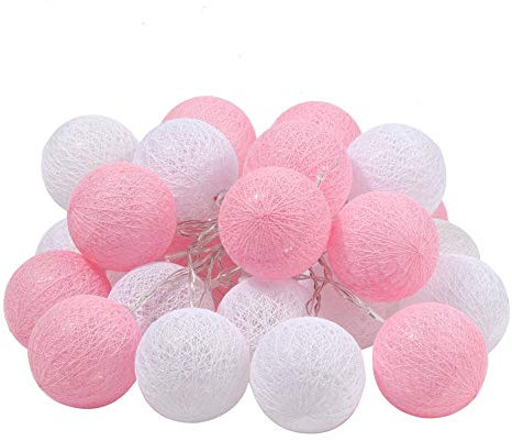 XhuangTech 20 lysdioder bomullsboll ljusslinga ljusslinga batteridrivna ljusslinga för uteplats gräsmatta trädgård fest dekoration (rosa och vit, 20 lampor, 3,2 m)