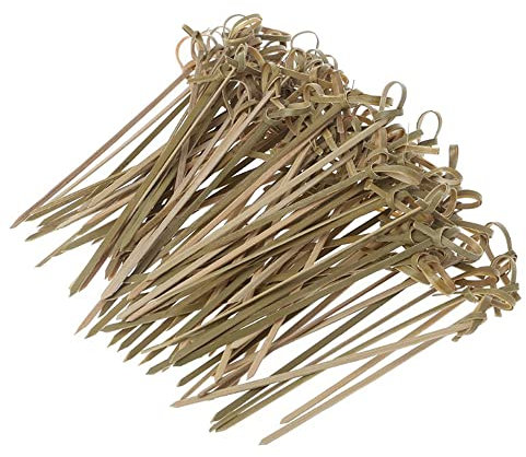 CENPEK 200 púas de bambú para cócteles, 9 cm, palillos de dientes de cóctel para aperitivos, aperitivos, cóctel, fiesta, barbacoa, (Knotted End)