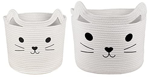 Bigepige Cesta de almacenamiento para niños, juguete para bebé, cuerda de algodón, cesta de lavandería, pequeña plegable, cesta para la habitación de los niños, color blanco juego de 2 unidades
