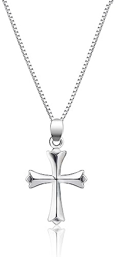 Lukieny Dainty Sterling Silver Cross Necklace for Girls First Communion Gifts for Girls Confirmation Gifts for Teenage Girl Baptism Gifts (cross necklace for girls)