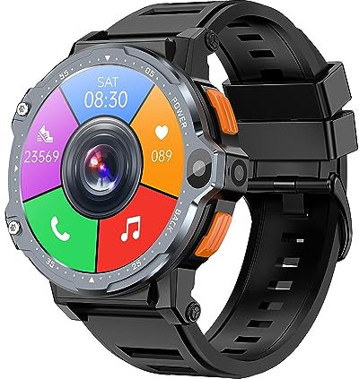 Téléphone Smartwatch 4G LTE Android 8.1 2GB/4GB RAM 16GB/64GB ROM 1.54'' Écran tactile rond Support carte SIM/Caméra/GPS/WiFi/Fréquence cardiaque Smartwatch pour hommes et femmes (Noir 64GB)