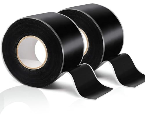 Golesh 2 Rolls Self Fusing Silicone Tape - 1in(W) X 10ft(L) Waterproof Tape, Water Leak Seal Tape, Rescue Tape, Plumbing Hose Repair Tape, Rubber Tape for Cable Winding Insulating, Black