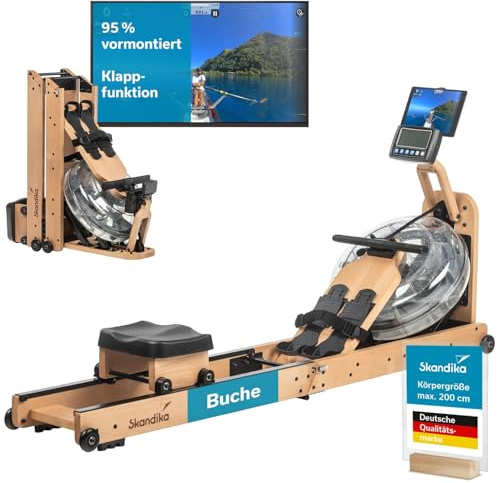 Skandika Nytta vattenroddmaskin | 45° tank, träroddmaskin för hem, vikbar, kompatibel med Kinomap-applikation | Träroddmaskin med vattenbeständighet