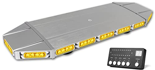 ROUTEKING 71cm Gyrophare Orange LED - Barre lumineuse stroboscopique d'urgence, 64 LED 21 modes clignotants, base magnétique pour Véhicules Construction Chariot Tracteur Remorque Chasse-Neige(Ambre)