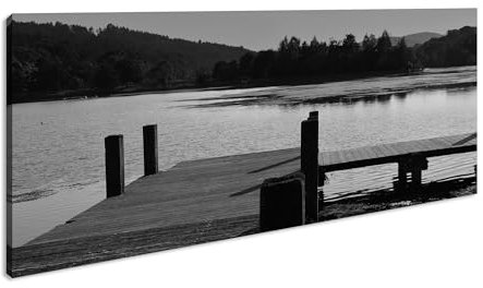 Splendido ponticello panoramico, 100 x 50 cm, effetto: bianco e nero, su tela, motivo già incorniciato su telaio in vero legno, stampa digitale di alta qualità con cornice