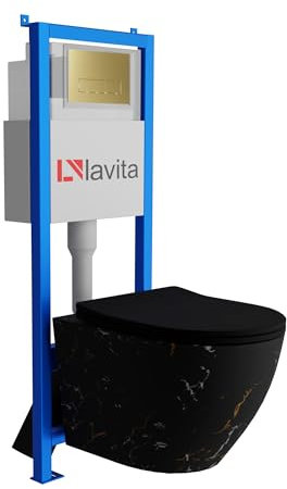 Lavita LAV 101 Élément mural pour WC 40 cm + évier mural suspendu SOFI SLIM FIRE noir sans bord + panneau de commande LAV 200.3.5 Gold | Kit complet | Réservoir de chasse encastré | Kit complet | WC