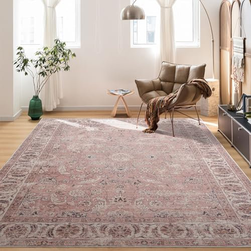 TALETA Teppich Wohnzimmer, waschbar, weich, Vintage Kurzflor Teppich für Wohnzimmer, Schlafzimmer, Retro rosa, Groß: 160 x 230 cm
