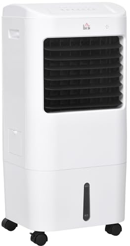 HOMCOM Climatizador Evaporativo 3 en 1 15L con Humidificador y Ventilador Portátil, 3 Velocidades, Temporizador 7,5H, Control Remoto, Oscilación 60°, 37x32x78 cm Blanco