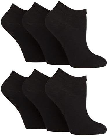 Gentle Grip - 6 Pairs Diabetic Trainer Socks for Women | Non Elastic Soft Top Extra Wide Ankle Socks (4-8, Black)