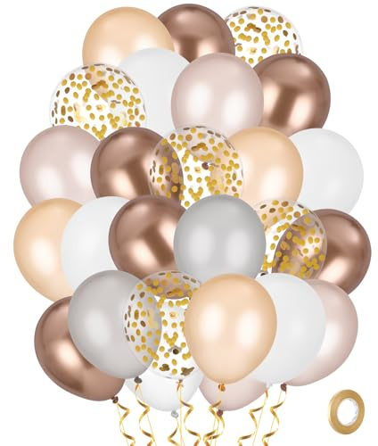 60 stycken ballonger beige vita, ballonger gyllene konfetti, aprikos grädde vit naken guldballonger, bröllopsset med 1 rulle gyllene band, för bröllop, babyfest, avslutningsfest