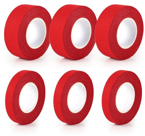 BOXOB 6pcs 9,14m Ruban Crosse, 25mm 12,5mm Non Prédécoupé Ruban Cross Hockey Coton Absorbe la Sueur Ruban de Hockey Ruban Adhésif pour Crosse de Hockey pour la Crosse Le Baseball (Rouge)