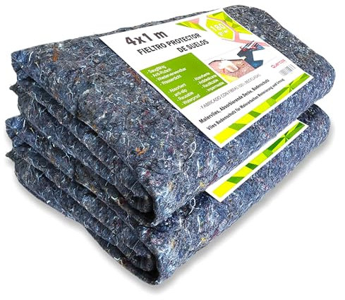Pack de 2 Mantas Absorbentes de Fieltro Quercos 4x1 m – Alfombra Protectora para Pintar, Reformas y Mudanzas – Antideslizante e Impermeable 180 g/m² – Fieltro Reutilizable y Resistente