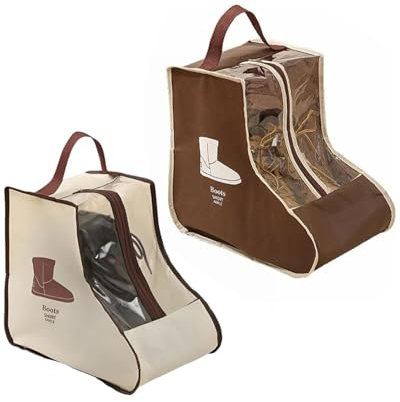 ZAMXHUG 2pcs Stiefeletten Aufbewahrungstasche mit Griff - Tragbare Stiefeltasche mit Griff Staubdicht und Wasserdicht Stiefel Garage Reise-Schuhtasche Shoes Bag für Zuhause, Reisen, Beige/Braun