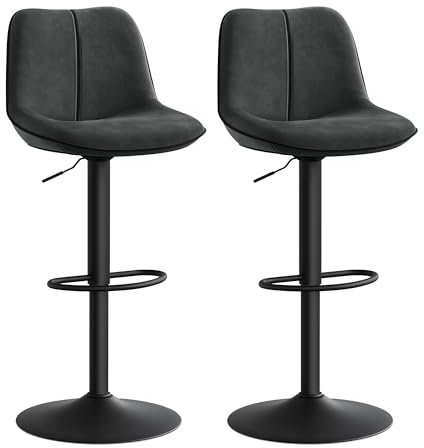 VASAGLE Barhocker 2er Set, Barstühle höhenverstellbar, drehbare Küchenhocker, mit ergonomischer Rückenlehne, Samt, für Kücheninsel, Hausbar, modern, anthrazitgrau LJB188G01