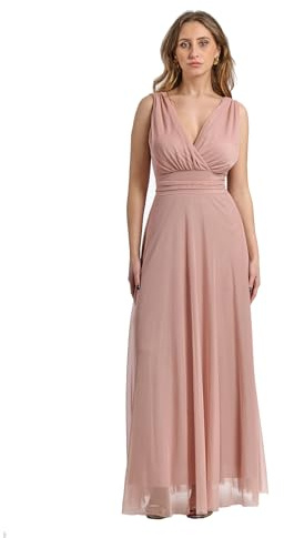 VALORIALUXE Abito Lungo da Cerimonia Donna in Tulle Elasticizzato con Scollo a V – Made in Italy (IT, Testo, L, Regular, Regular, Rosa Antica,)