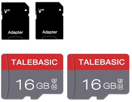 talebasic 16GB Carte mémoire Micro Classe 10 - Carte TF Haute Vitesse avec Adaptateur pour Tablette/téléphone Portable/Appareil Photo/autoradio/Console de Jeu (Lot de 2 Cartes 16GB)