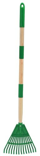 Xifando Kids Leaf Rake - 3-Section Adjustable Handle, Lightweight, Wood & Plastic, Small Garden Tool for Children (Green)
