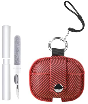 Case for AirPods Pro 3 - Faux Leather Protective Cover,toergy Wireless Earbuds Shockproof & Scratch Resistant Case with Precise Cutouts, Comfortable Touch,Red