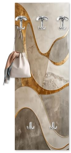 Lupia - Appendiabiti da Parete moderno con pannello in legno Stampato, ELEGANT ABSTRACT 46x125 cm, Design grigio oro, 5 Ganci in metallo, Stampa HD, ingresso soggiorno camera da letto