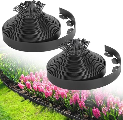 Gräsmatta infattning av återvunnen plast, 5 cm höjd x 20 m längd, osynlig och flexibel trädgårdsgräns, svart, inklusive markankare