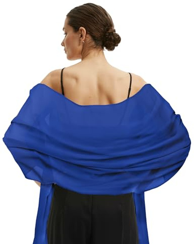 CFifHtOL Sciarpa Donna Leggera – Scialle Elegante in Chiffon e Tulle, Pashmina Estiva per Cerimonia, Sera o Primavera, Coprispalle in Seta – Stola Blu e Foulard Polivalente