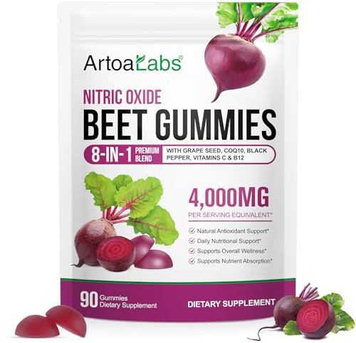 Beet Root Gummies,90 Heart Health Chews for Blood Pressure Support Supplements,Red Beets Supplements with Beetroot, Grape Seed, Coq10,B Vitamins,90 Beet Chews