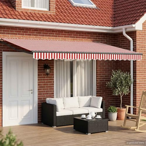 Tonture Tenda da sole manuale con braccio articolato a LED, 5 x 3 m, resistente alle intemperie, in poliestere e alluminio, con manovella, per balcone, terrazzo e giardino, accessori di montaggio