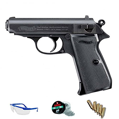 Pack Pistola de Aire comprimido Walther PPK/s - Arma de CO2 y balines BBS (perdigones de Acero) Full Metal <3,5J